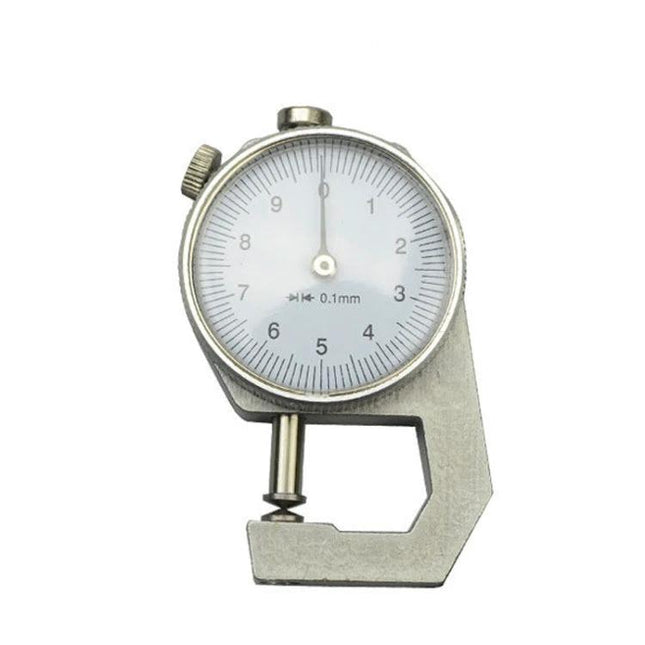 Dial Thickness Gauge for Leather, Paper, and Metal, 0-10mm – compact dial gauge measuring leather, paper, metal, jewelry and film thickness