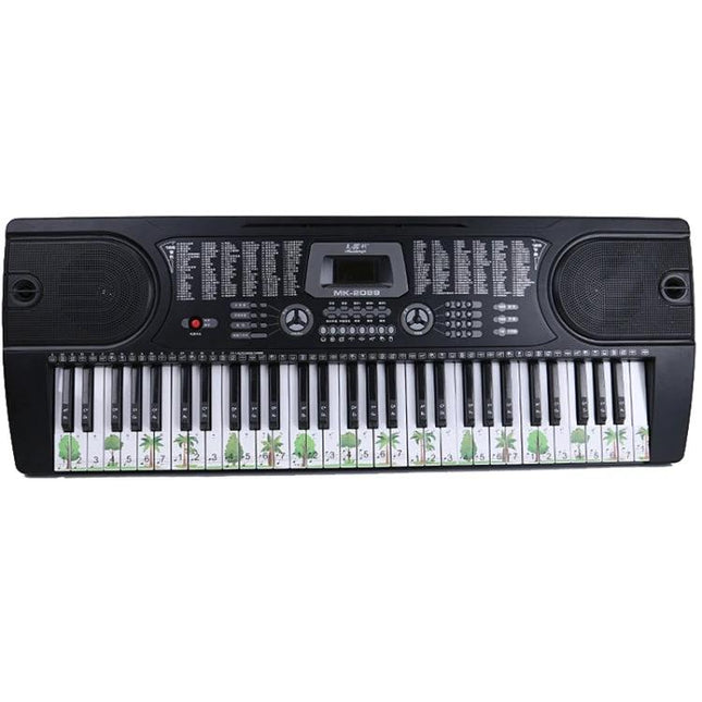 Colorful Piano Keyboard Stickers for Home Music Learning Sessions on a beginner electronic keyboard showing labeled colorful note stickers