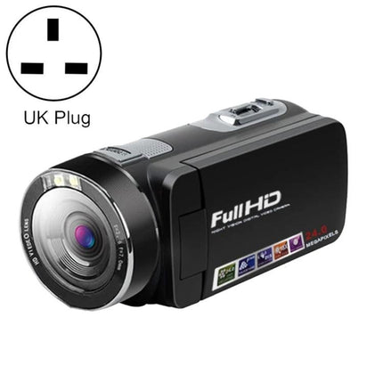 Foldable Digital Camera for Everyday Photography with Remote Control - compact black Full HD camcorder shown with UK plug