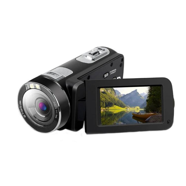 Foldable Digital Camera for Everyday Photography with Remote Control - compact portable camera with flip LCD showing landscape, remote included