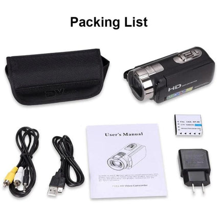 Foldable Digital Camera for Everyday Photography with Remote Control packing list with camera, case, remote, cables, battery and user manual
