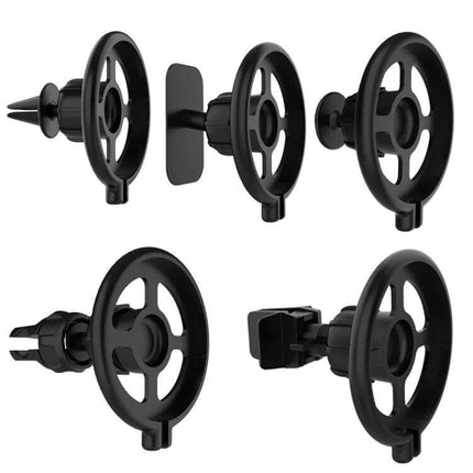 Car MagSafe Wireless Charging Stand 360 Degree Rotation - black vent mount attachments showing multiple angles and rotation options