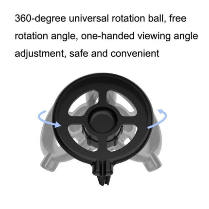 Car MagSafe Wireless Charging Stand 360 Degree Rotation showing 360-degree rotation ball for one-handed angle adjustment and secure in-car mounting