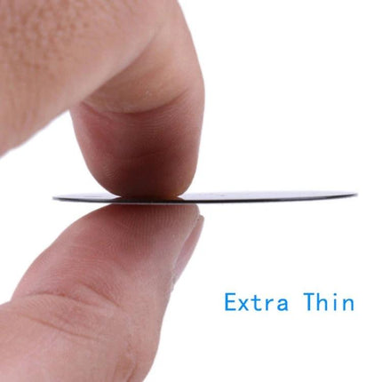 Magnetic Sheets for Car Phone Holders, 30 Pack - extra thin round magnetic sheet shown between fingertips for car phone mounts