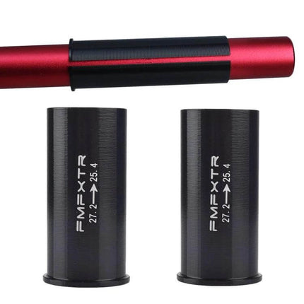 Seat Tube Reducer Sleeve For Bicycle Use Aluminum Alloy Multiple Sizes black 27.2 to 25.4mm adapters shown with red seatpost