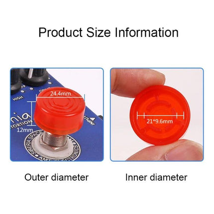 Protective Caps for Guitar Pedals in Everyday Musician Use - red ABS cap showing 24.4mm outer and 21x9.6mm inner diameters on pedal knob