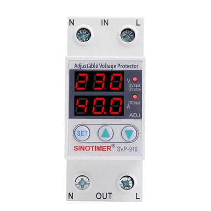 SINOTIMER Adjustable Voltage Protector for Home Circuits compact DIN-mount digital voltage protector with LED display and control buttons