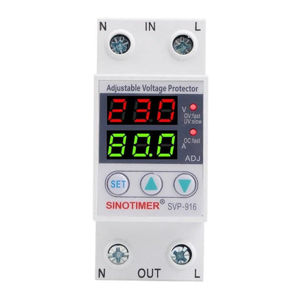 SINOTIMER Adjustable Voltage Protector for Home Circuits compact DIN rail voltage protector with digital display and control buttons