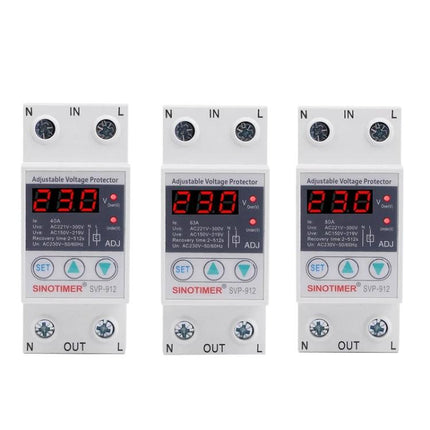 SINOTIMER Adjustable Under-Voltage Protector for Home Electrical Safety - triple module front view with digital display showing 230V