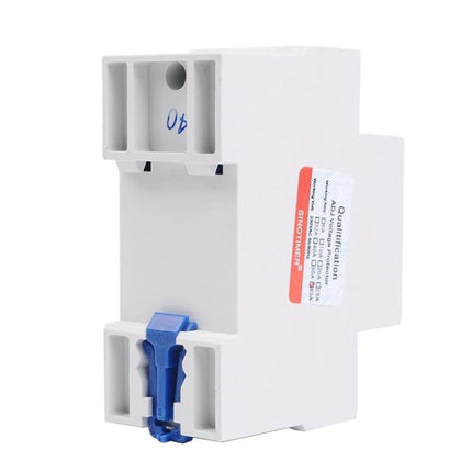 SINOTIMER Adjustable Under-Voltage Protector for Home Electrical Safety compact white DIN-rail voltage protector device