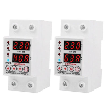 SINOTIMER Adjustable Under-Voltage Protector for Electrical Safety - dual white DIN rail voltage protector with LED display and control buttons