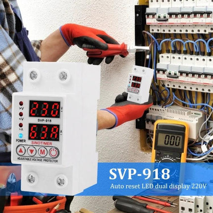 SINOTIMER Adjustable Under-Voltage Protector for Electrical Safety shown installed in residential electrical panel with digital display