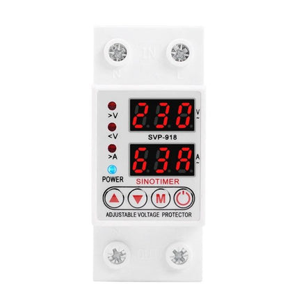 SINOTIMER Adjustable Under-Voltage Protector for Electrical Safety - SVP-918 adjustable voltage protector with digital display, DIN-rail mount