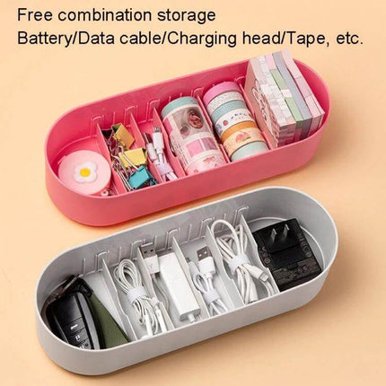 Household Battery Storage Box For Cables And Chargers, 3-Layer with compartments holding chargers cables batteries and tape