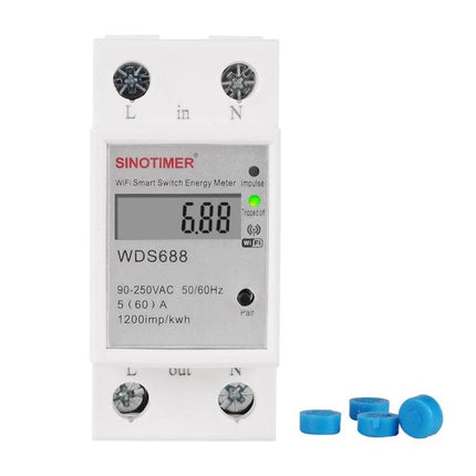 SINOTIMER Smart WiFi Power Meter for Home Energy Monitoring compact DIN-rail WDS688 energy meter with LCD and WiFi indicator