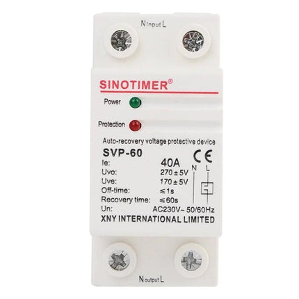 SINOTIMER Single-Phase Voltage Protector for Home Appliances compact SVP-60 40A auto-recovery voltage protection device for refrigerators and lighting
