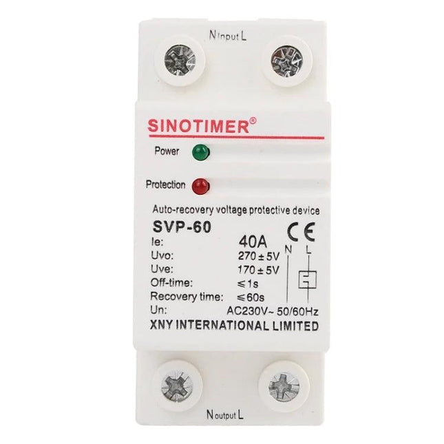 SINOTIMER Single-Phase Voltage Protector for Home Appliances compact SVP-60 40A auto-recovery voltage protection device for refrigerators and lighting