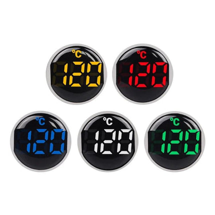 Sinotimer Compact Temperature Indicator for Daily Monitoring digital round display in five LED colors showing 120°C for refrigerators and workshops