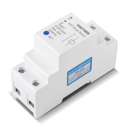 SINOTIMER WiFi Timer Switch for Remote Home Automation - white DIN-rail smart switch for scheduling lights and appliances