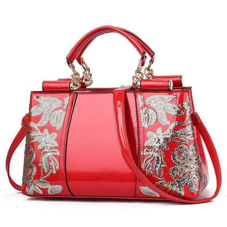 Ladies Single Sided Embroidered Shiny Leather Handbag Chic