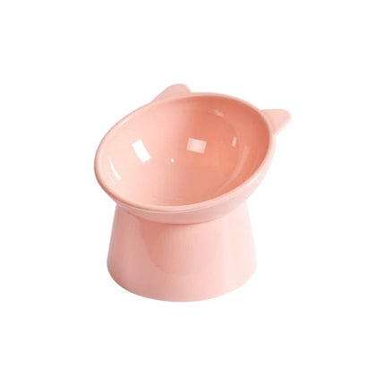 Practical Elevated Cat Food Bowl for Daily Home Use - pink angled PP elevated feeding bowl for ergonomic cat posture