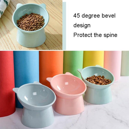 Practical Elevated Cat Food Bowl for Daily Home Use - pastel 45-degree tilted PP feeding bowl to protect spine, easy-wipe cat food dish