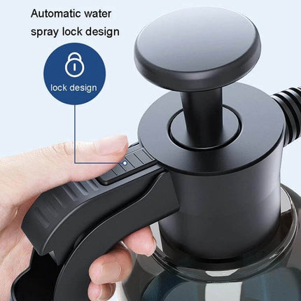 Handheld Foam Sprayer for Car Washing and Home Cleaning - close-up of pump handle with automatic water spray lock design