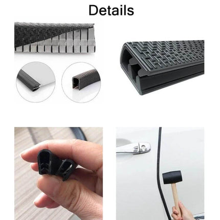 U-Shaped 5 Meter Car Rubber Seal for Bumper Protection — 5m U-shaped black rubber bumper and door guard strip shown in detail and installed