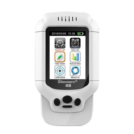Portable Air Quality Detector for Formaldehyde and PM2.5 - handheld monitor showing HCHO, TVOC, PM2.5, temperature and humidity readings