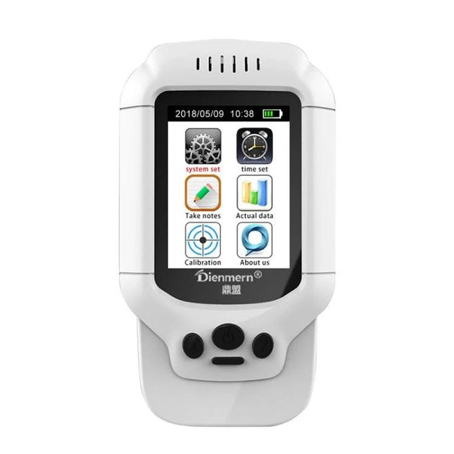 Portable Air Quality Detector for Formaldehyde and PM2.5 - handheld monitor showing HCHO, TVOC, PM2.5, temperature and humidity readings