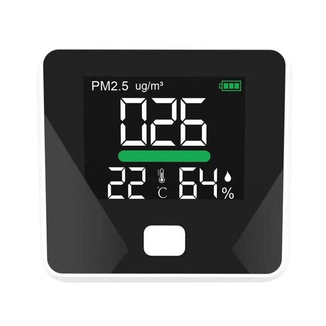 Compact Air Quality Monitor for Indoor Temperature and Humidity Detection digital tube display showing PM2.5 026, 22°C and 64% humidity