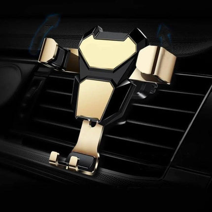 Universal Aluminum Gravity Car Phone Holder For Hands Free Driving mounted on car air vent, aluminum alloy body with silicone pads for secure hands-free driving