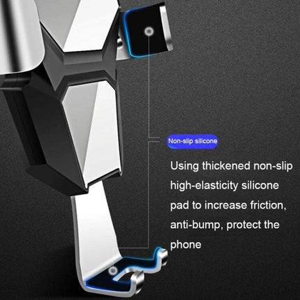 Universal Aluminum Gravity Car Phone Holder For Hands Free Driving - close-up of aluminum arm with thick non-slip silicone pads protecting phone