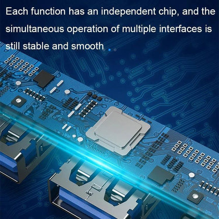 Compact 4-in-1 USB-C Docking Station for Multiple Device Connections showing internal circuit board, chips and USB ports