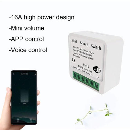 Wireless Smart Switch for Easy Home Device Control via App compact smart relay with app and voice control, 16A high power, mini volume