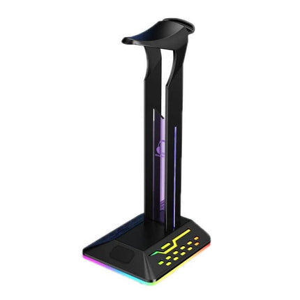 Headset Stand With RGB Lighting And Dual USB Charging Ports compact desk organizer with RGB strip and two USB ports