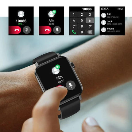 Compact Watch for Everyday Health and Activity Tracking displaying call screen with contact Alin and touch controls on wrist
