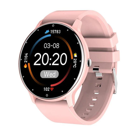 Versatile Silicone Smart Watch for Everyday Activity Tracking - pink silicone band round display showing time, steps, heart rate
