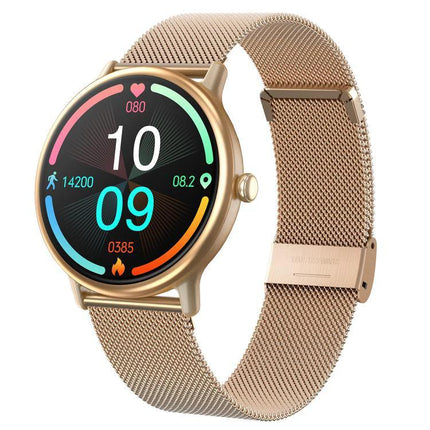 LOANIY Smart Watch for Daily Health Monitoring and Connectivity - rose gold mesh band smartwatch showing heart rate, steps and notifications