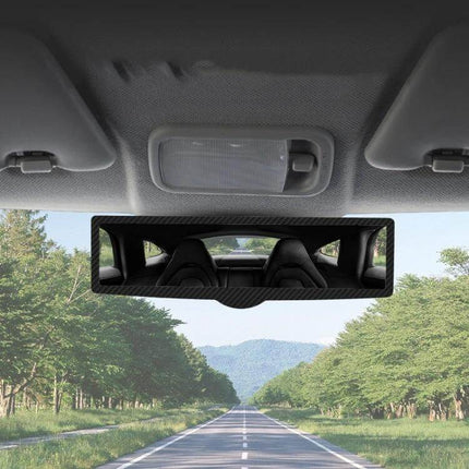 Carbon Fiber Rearview Mirror With Suction Cup For Easier Parking - carbon fiber-style HUD mirror showing clear rear view and road ahead