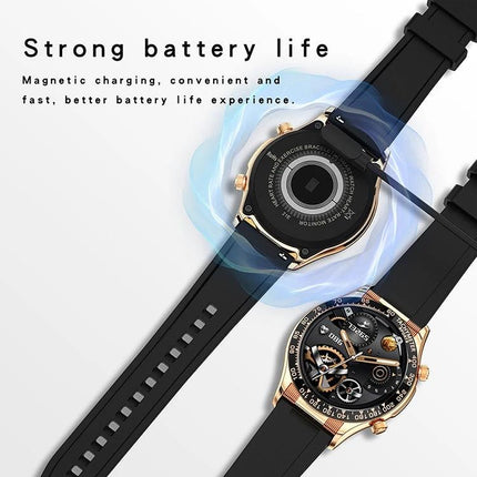 Loaniy Watch for Daily Health Tracking and Connectivity wristband showing back sensor and front dial highlighting magnetic charging and battery life