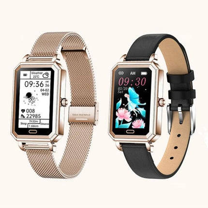 Loaniy Smart Watch for Daily Health and Activity Tracking showing two rose-gold rectangular smartwatches with fitness and sleep metrics