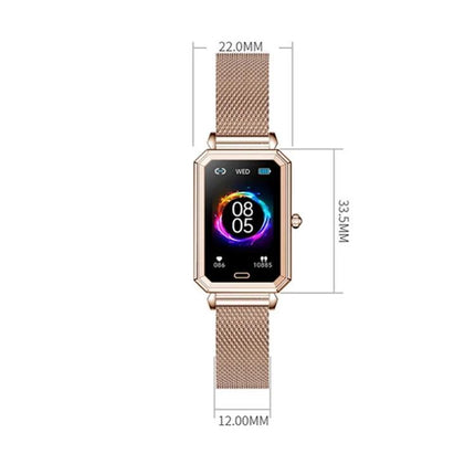 Loaniy Smart Watch for Daily Health and Activity Tracking - rose gold rectangular display with mesh band and fitness metrics