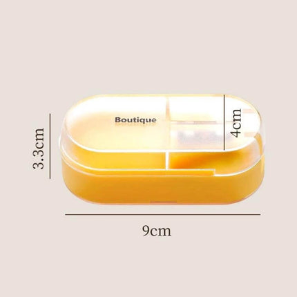 Home Transparent Tablet Divider Medicine Box With Compartments - compact yellow pill case with cutter and divided dosage compartments, 9x4x3.3cm