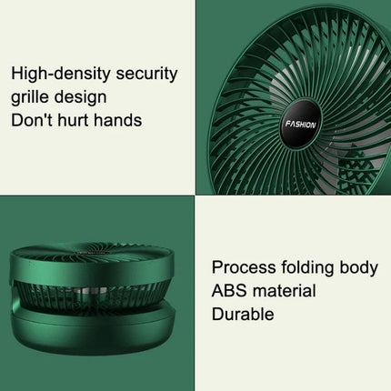 Foldable 8-Inch Portable Fan for Home, Office, and Outdoor Use - compact USB-powered green ABS folding fan with safety grille