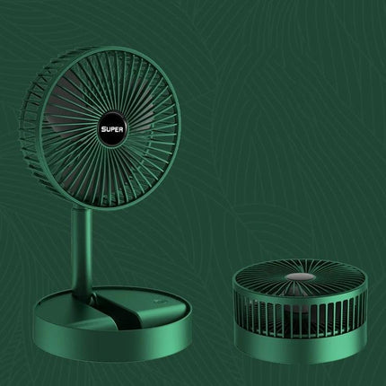 Portable Foldable Electric Fan for Everyday Cooling with Rechargeable Battery - compact green foldable desk fan, folded and extended for travel and home use