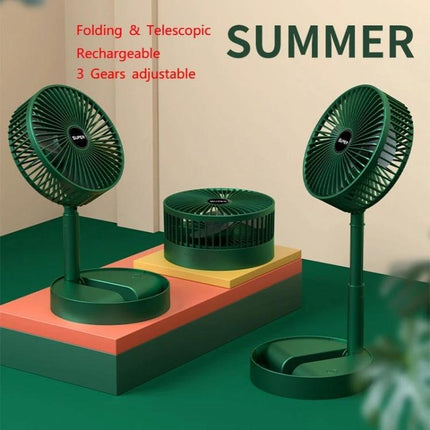 Portable Foldable Electric Fan for Everyday Cooling with Rechargeable Battery - green folding telescopic rechargeable desk fan, compact 10cm foldable design