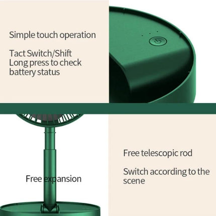 Portable Foldable Electric Fan for Everyday Cooling with Rechargeable Battery - compact green fan with touch power button, telescopic rod and foldable design