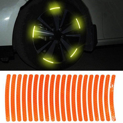 Set of 10 Reflective 3D Car Wheel Stickers for Safety and Decoration - high-visibility orange reflective tire rim decals for night safety