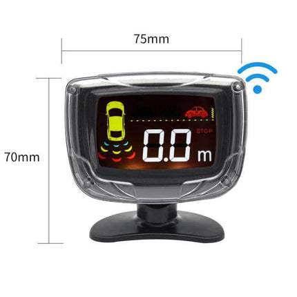 Wireless Reversing Radar with LED Display and Alarm Assistance dashboard-style LED distance display showing 0.0m and obstacle icons